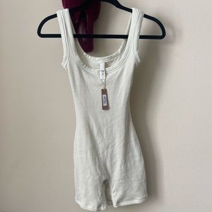 SKIMS COTTON RIBBED ONESIE DOUBLE-LINED | COLOR-BONE | SIZE-XXS